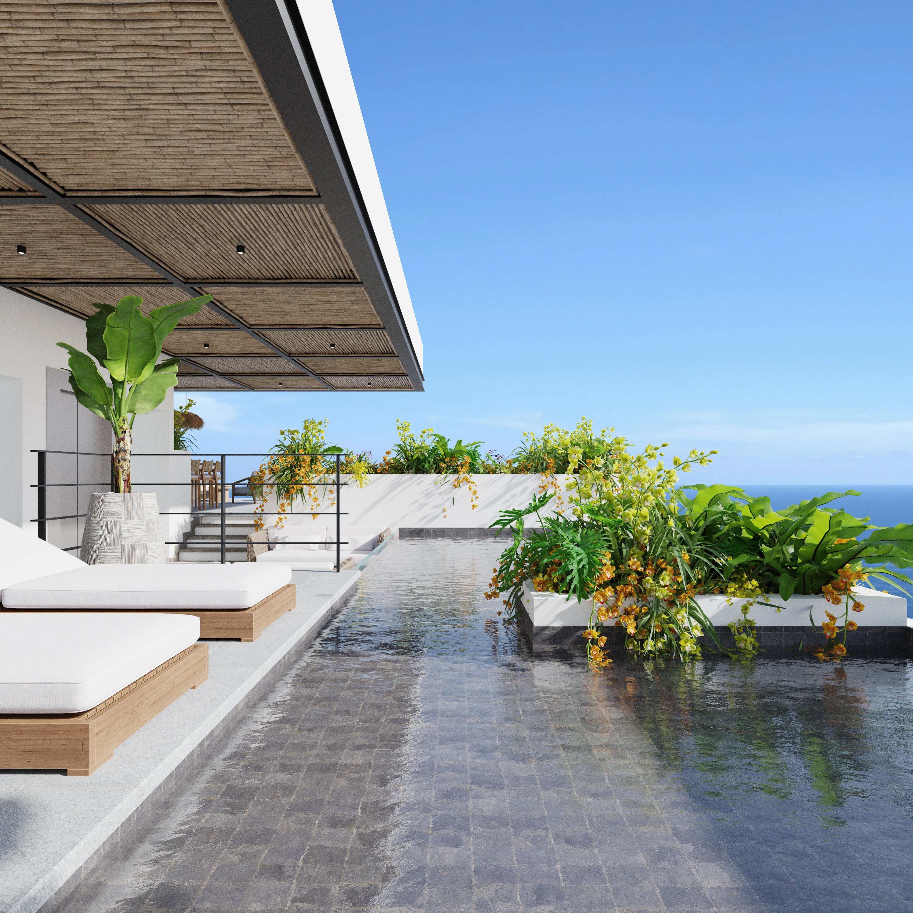 Ubicado en el punto más alto del desarrollo, este roof top ofrece un panorama incomparable del mar Caribe y la ciudad de Playa del Carmen. Equipado con una piscina infinity y zonas de descanso modernas, es el escenario perfecto para momentos de relajación o reuniones exclusivas